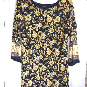 Enfocus Studio Navy Blue and Yellow Floral Dress Size 10